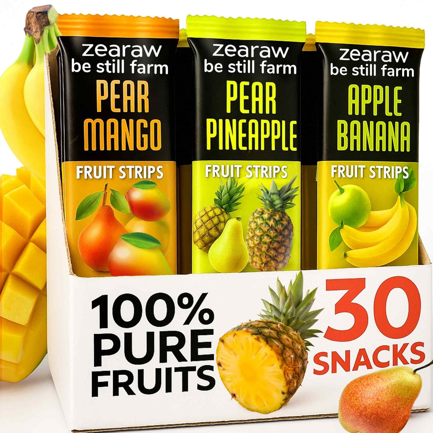 Be Still Farms ZEARAW Pear-Mango fruit leather for a gluten-free, fiber-rich snack on the go