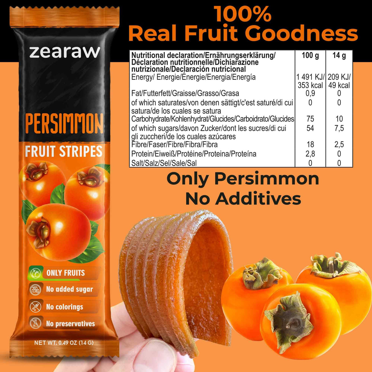 Be Still Farms ZEARAW persimmon fruit leather, natural sweetness without additives