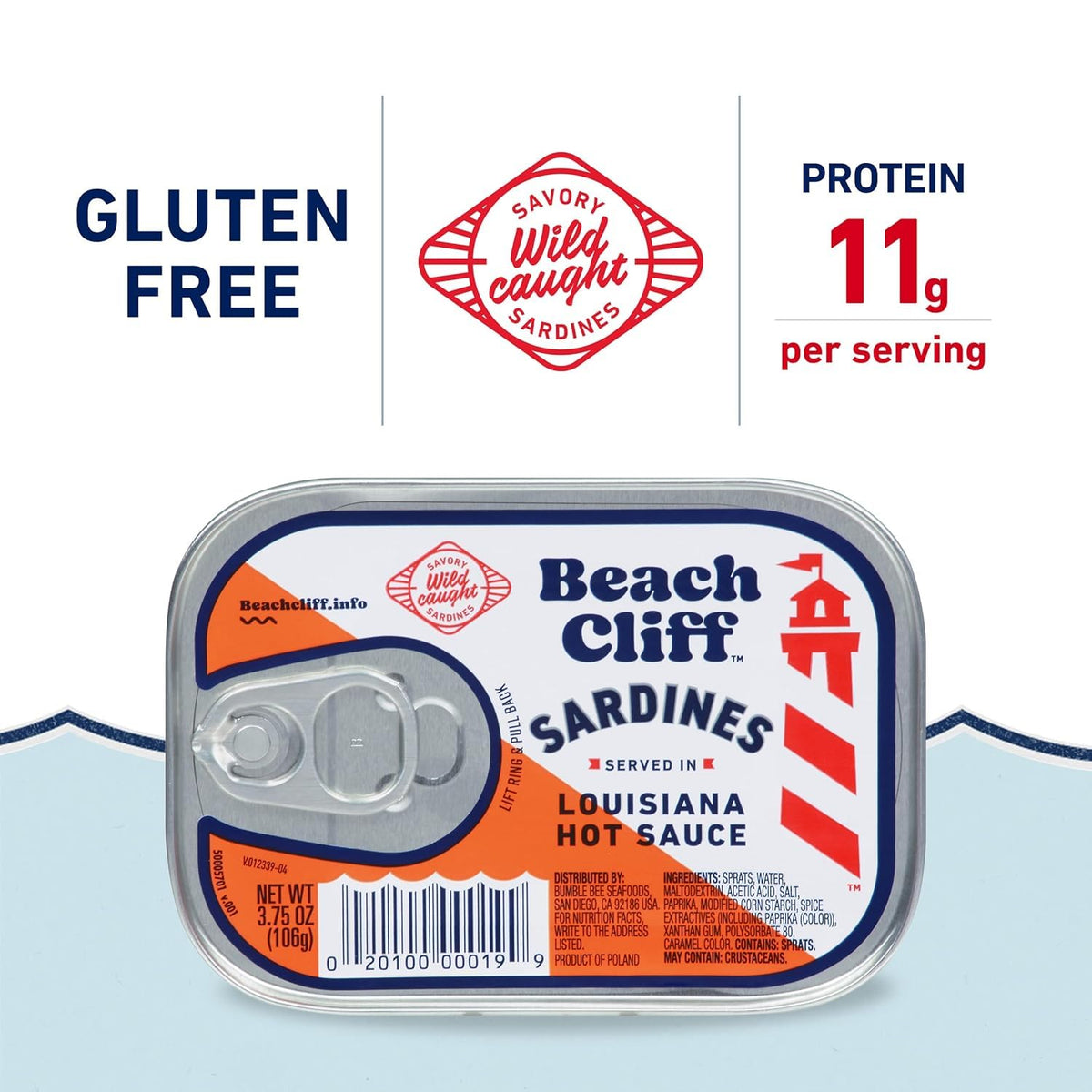 Beach Cliff Sardines Louisiana Hot Sauce can opened for easy serving