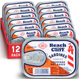 Beach Cliff Wild Caught Sardines in Louisiana Hot Sauce; high-protein pantry-ready pack