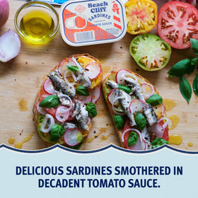 Beach Cliff can close-up highlighting premium wild caught seafood quality.