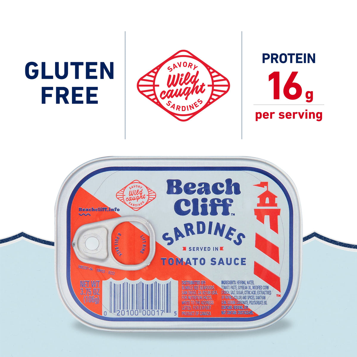 Beach Cliff sardines in tomato sauce plated, ideal with pasta or salads.