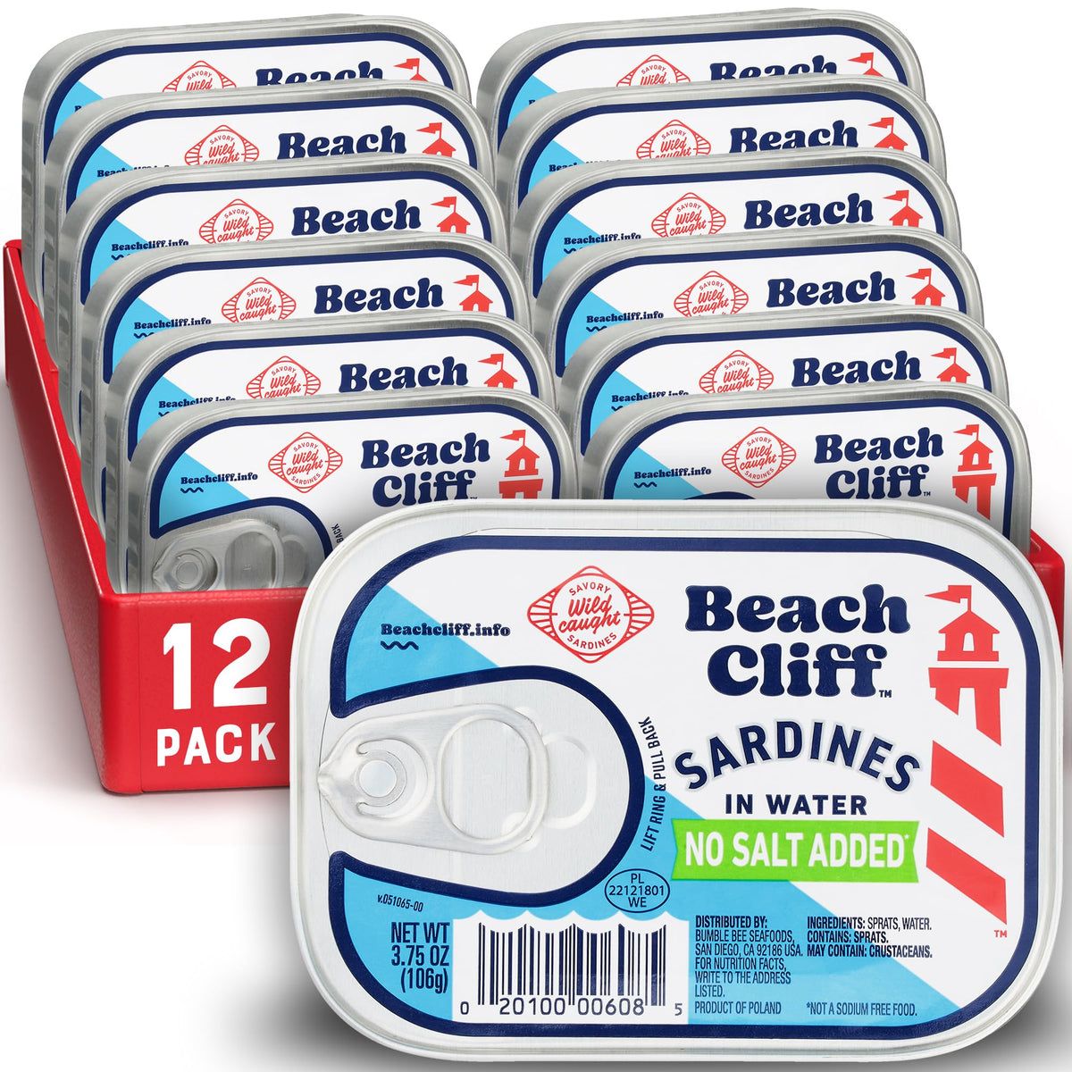 Beach Cliff wild caught sardines in water, open can, ready to eat.