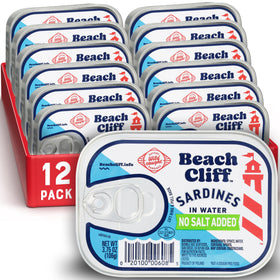 Beach Cliff wild caught sardines in water, open can, ready to eat.