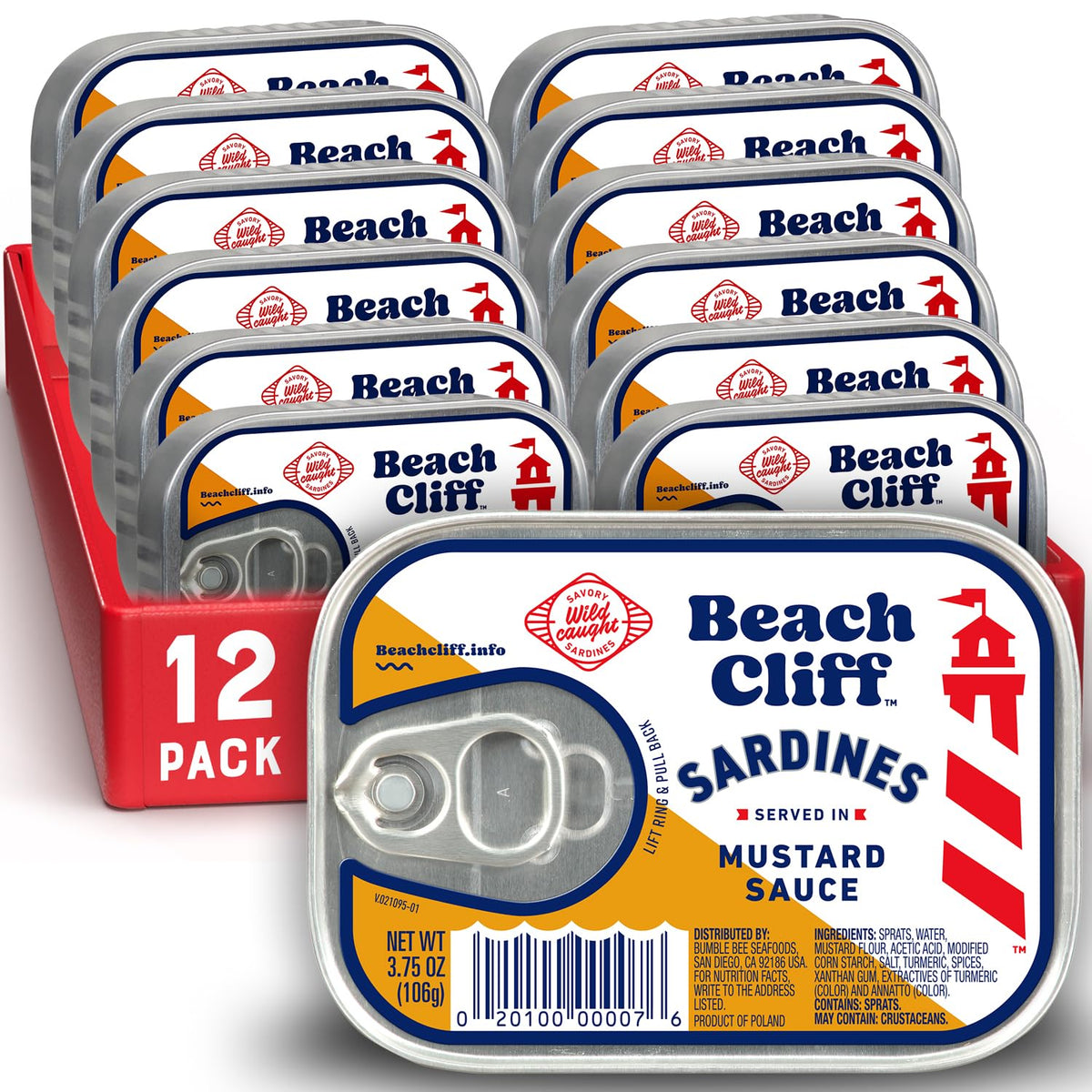 Beach Cliff wild caught sardines in mustard sauce, protein-packed snack ready for lunch.