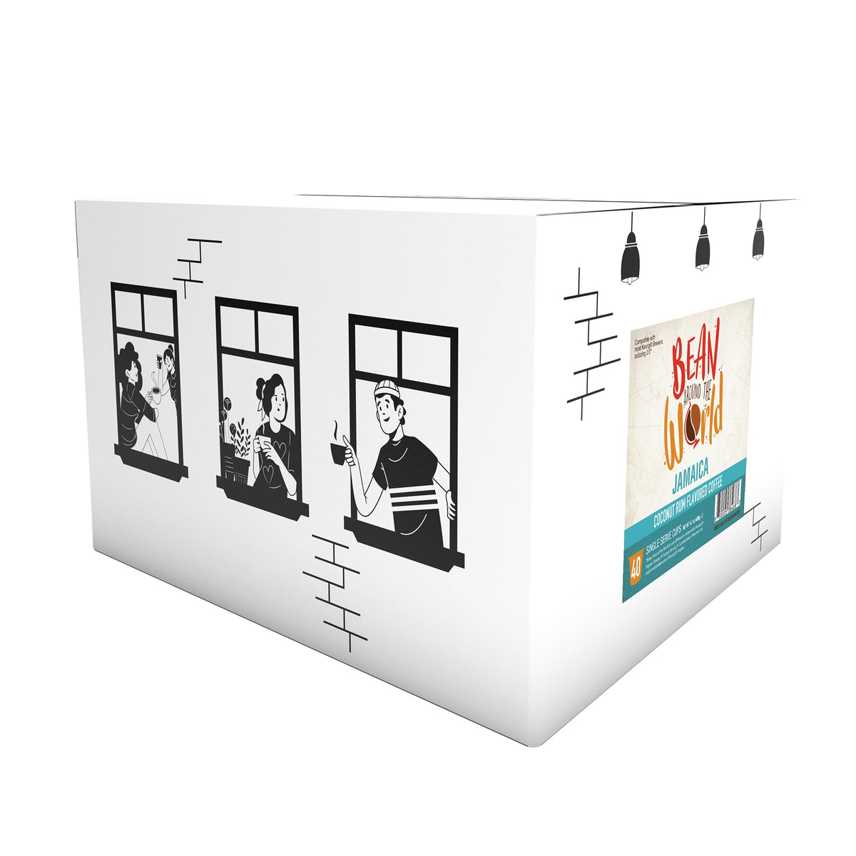 Bean Around The World Coconut Rum packaging shows convenient 40-count single-serve pods