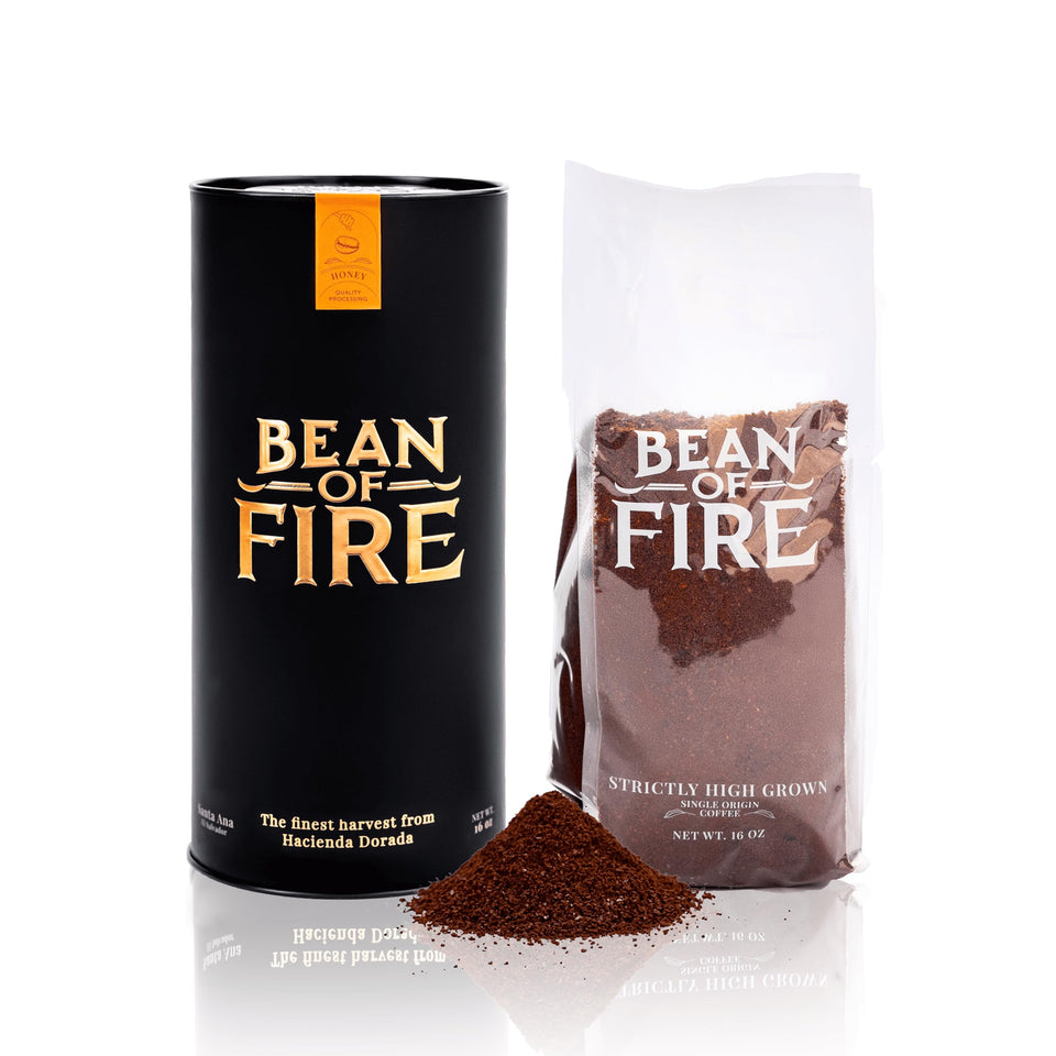 Bean of Fire El Salvador Red Bourbon Honey ground coffee bag ready for daily brew.