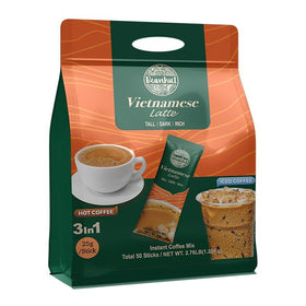 Beanhut Vietnamese Latte packets on display, convenient daily 3-in-1 solution.