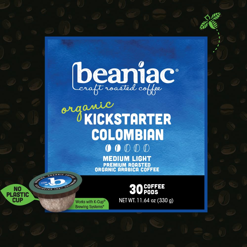 Beaniac compostable K-Cup pods with Keurig compatibility for easy off-the-shelf brewing.