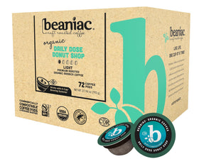 Beaniac Daily Dose Donut Shop pod front view shows eco friendly packaging.