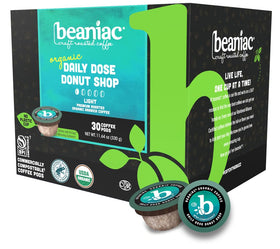 Beaniac Donut Shop light roast pod displayed for quick single-serve brewing.