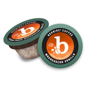 Beaniac Flavor Freak compostable pod symbol emphasizing sustainability.