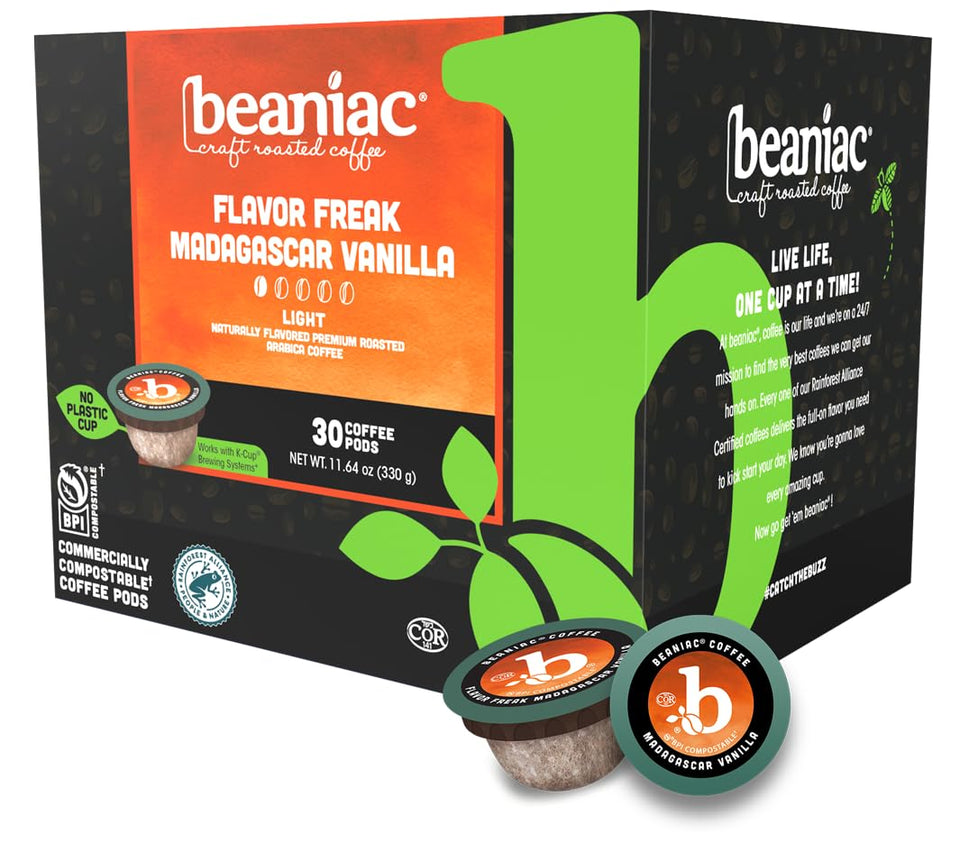 Beaniac Flavor Freak Madagascar Vanilla packshot with vanilla-infused Arabica aroma.