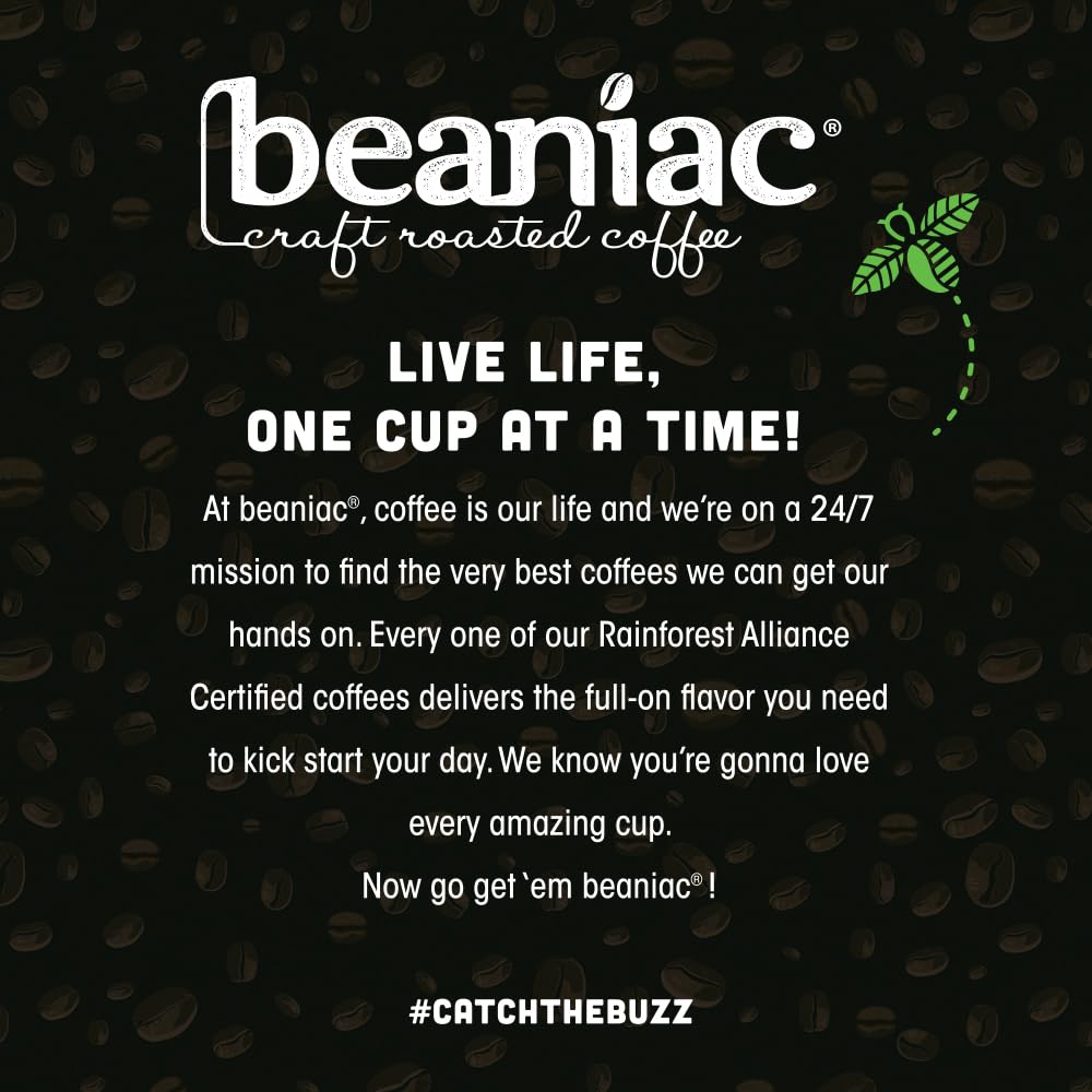 Beaniac Flavor Freak organic coffee packaging highlights premium origin.