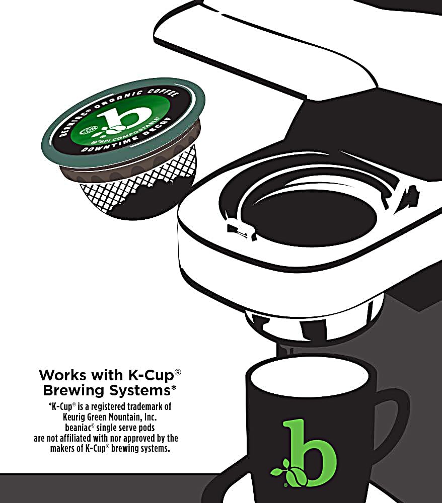 Beaniac Medium roast decaf coffee pods delivering a smooth, medium body.