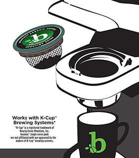 Beaniac Medium roast decaf coffee pods delivering a smooth, medium body.