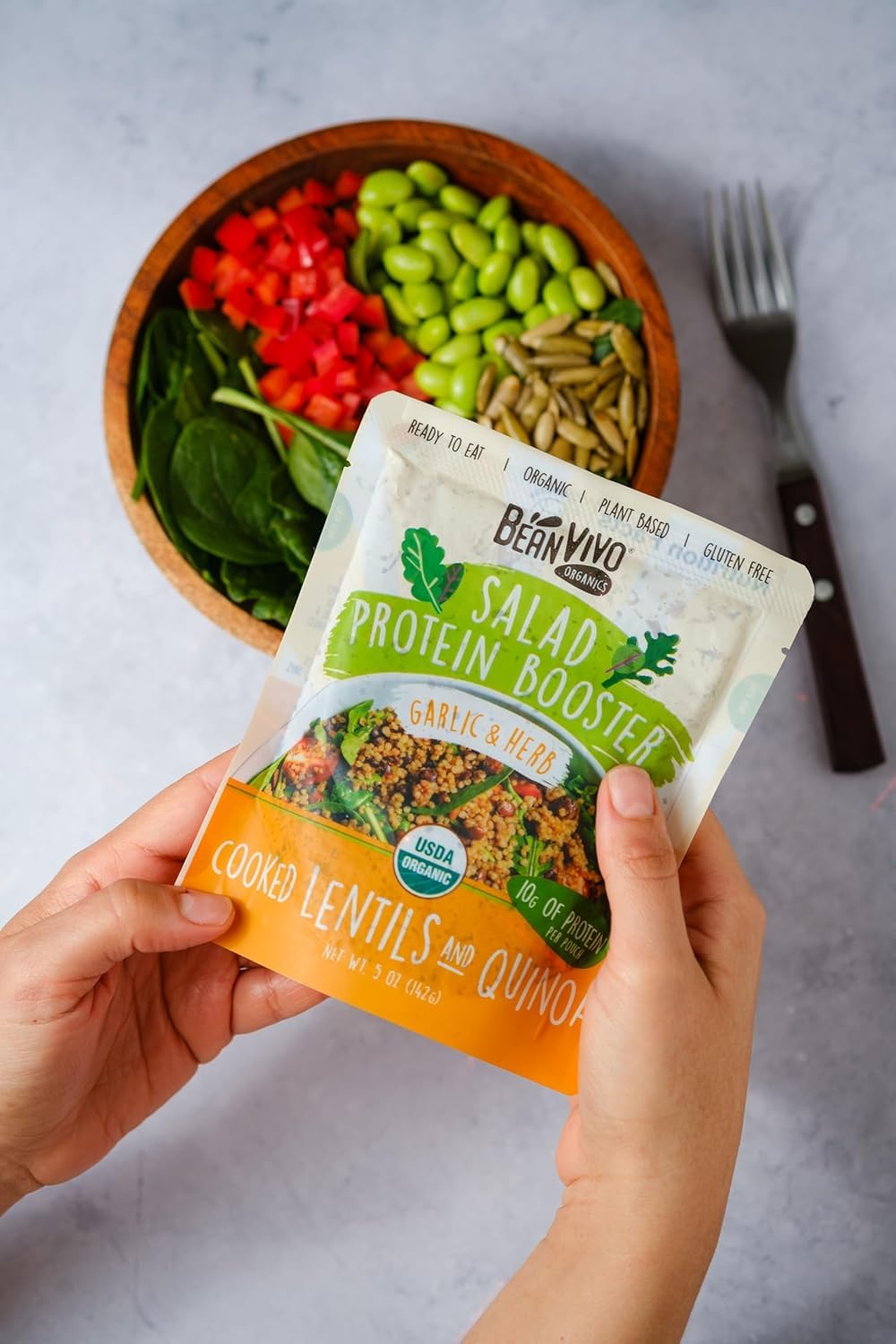 BeanVIVO 5oz pouch portion ready to toss into bowls.