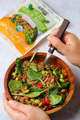 BeanVIVO closeup textured lentils quinoa for meal prep inspiration.