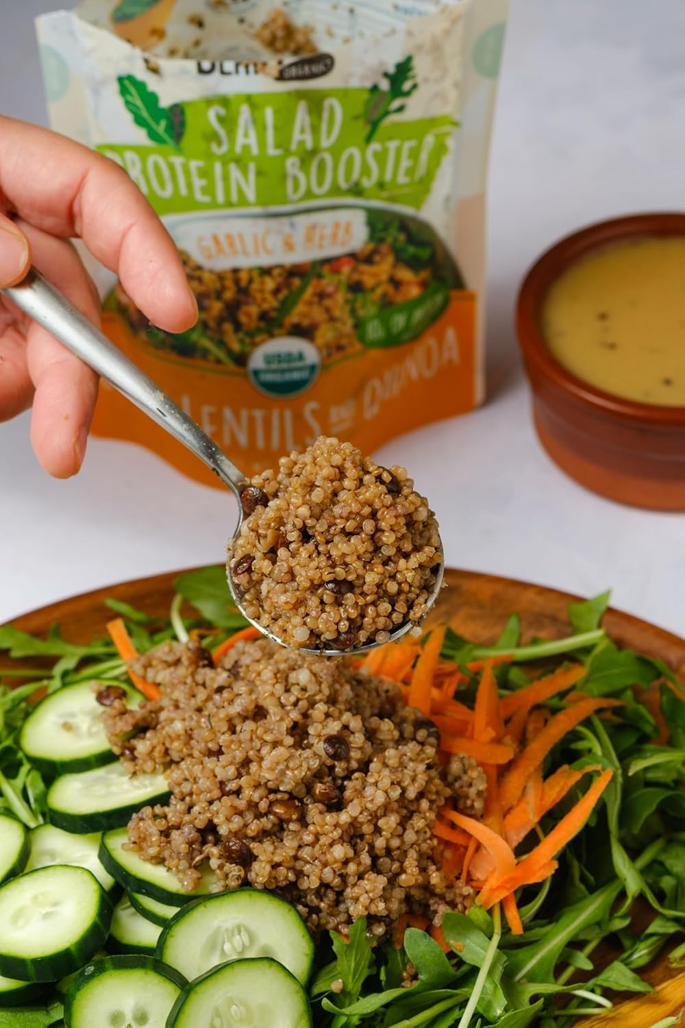BeanVIVO garlic herbs salad topping highlighting savory flavor boost.