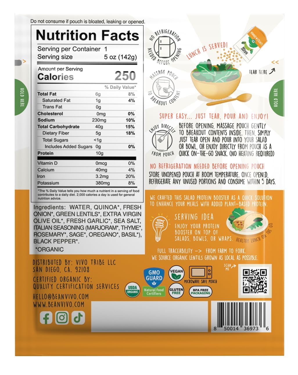 BeanVIVO organic lentils quinoa cooked mix closeup showing wholesome texture for bowls.