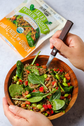 BeanVIVO ready-to-eat pouch opens to reveal convenient, protein-rich salad boost