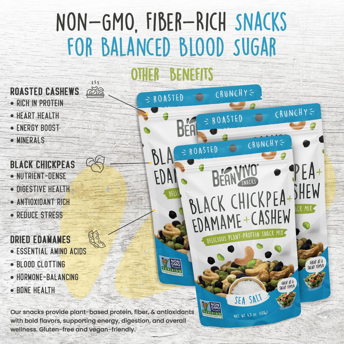 BeanVivo resealable snack pack, keeps crunch fresh for on-the-go