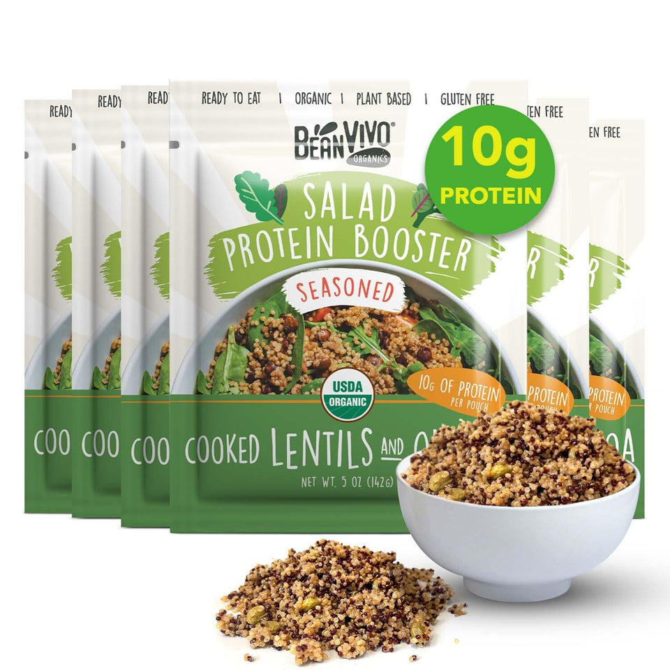 BeanVIVO salad protein booster lentils quinoa ready-to-eat boosts flavor and protein in salads.