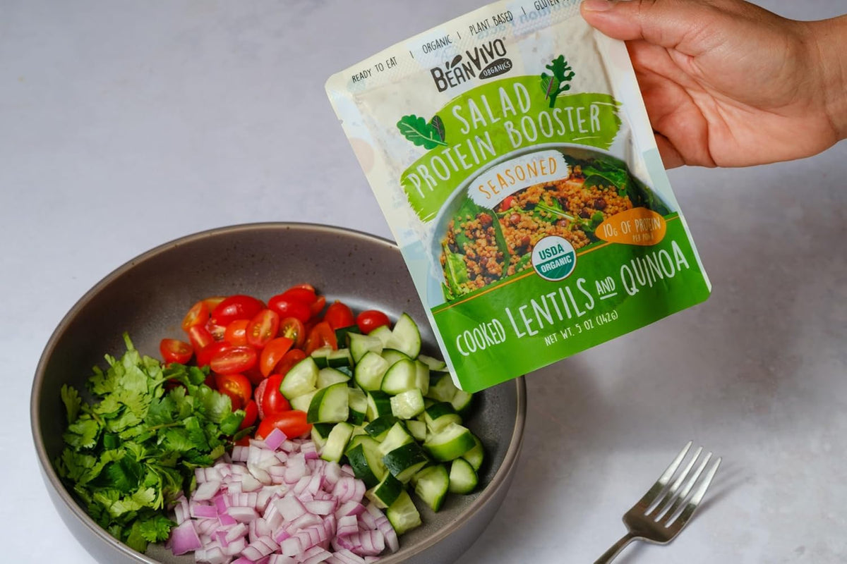 BeanVIVO seasoned lentils quinoa bowl enhances meals with gourmet flavor and plant-powered protein.