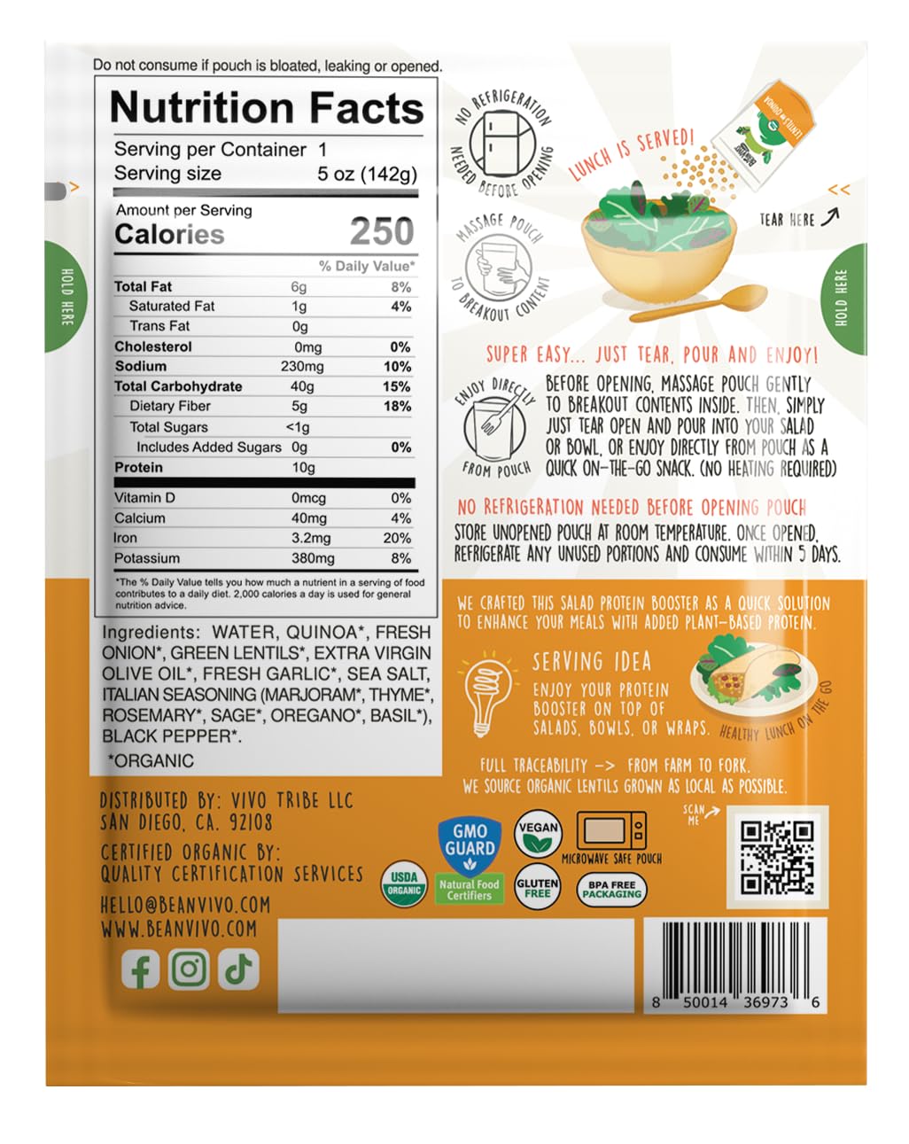 BeanVIVO served salad lentils quinoa bowl showcases protein boost for bowls and wraps