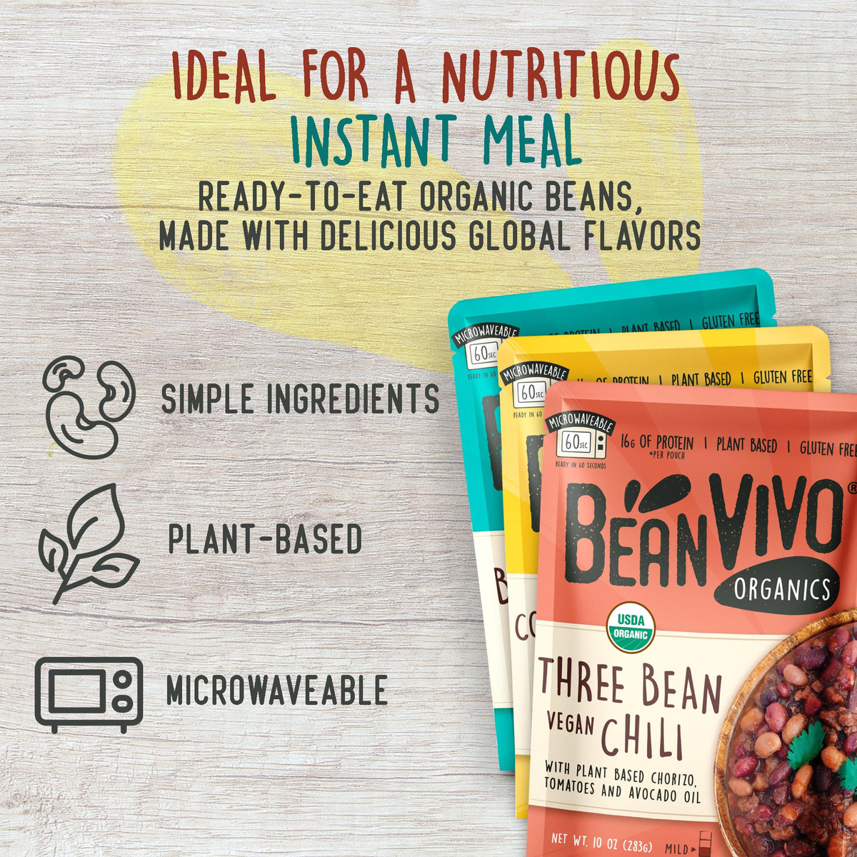 BeanVivo Coconut Curry Chickpeas in a pouch, convenient ready-to-eat protein