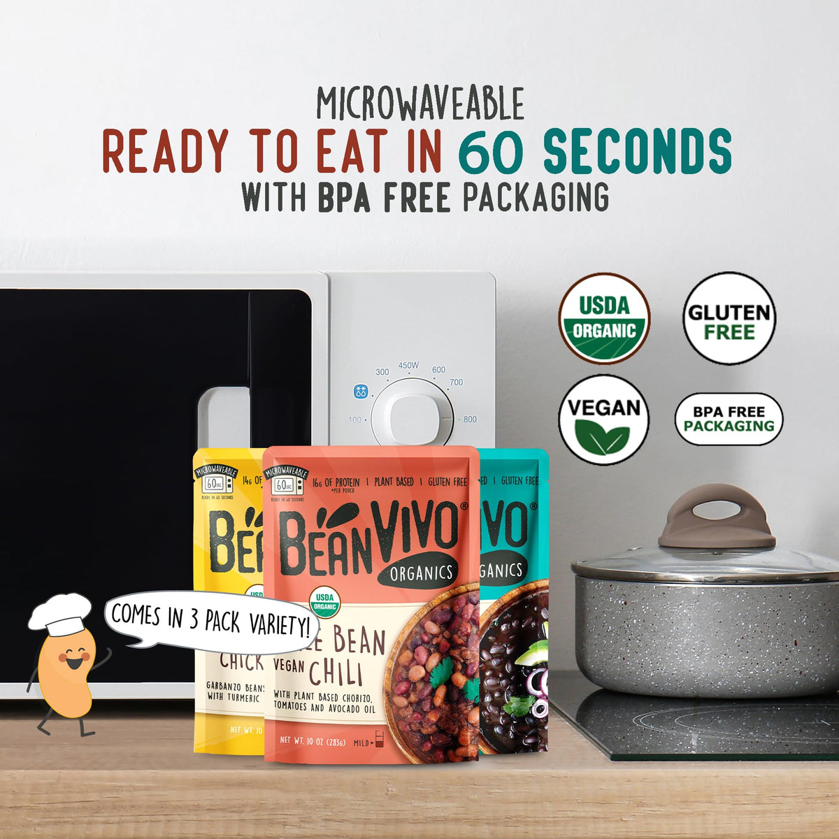 BeanVivo Variety 3 Pack serving bowls with all three flavors