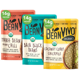 BeanVivo Three Bean Chili in a bowl, ready for a quick plant-based meal