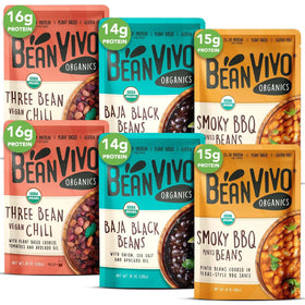 BeanVIVO Variety 6 Pack front view showing ready-to-eat plant based meals for quick lunches