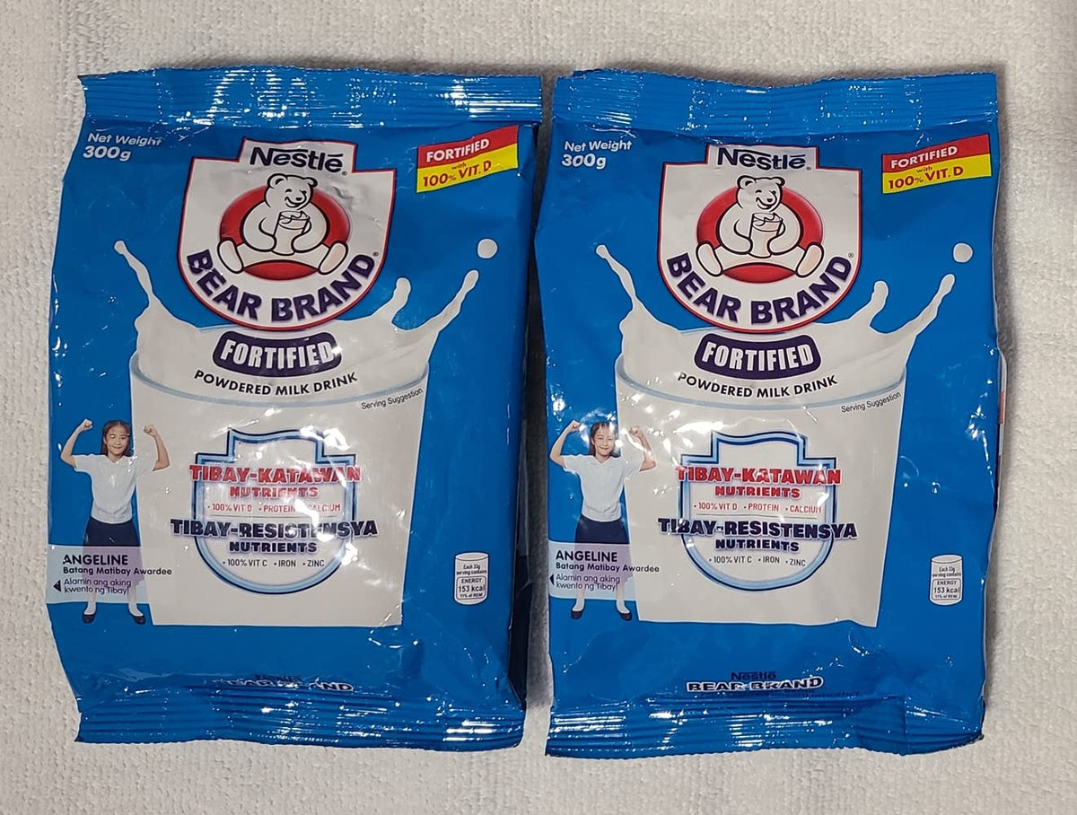 Bear Brand fortified powdered milk 2-pack front view, convenient nutrition for meals.
