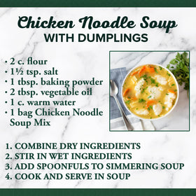 Bear Creek measuring scoop next to the Chicken Noodle Soup Mix