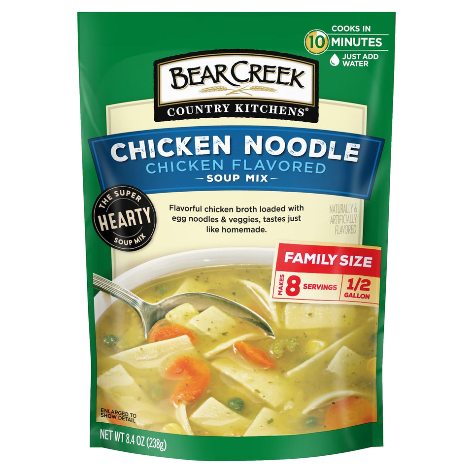 Bear Creek Chicken Noodle Soup Mix pack of 6 pouches ready for pantry storage and easy use