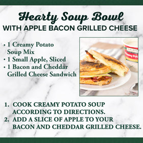 Bear Creek Creamy Potato Soup Mix steaming bowl emphasizes ease of a warm meal.