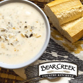 Bear Creek Creamy Wild Rice Soup Mix served in a creamy bowl for comfort.