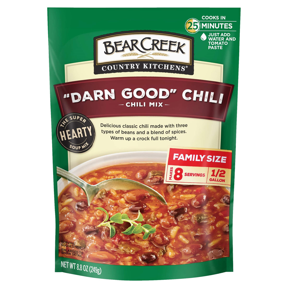 Bear Creek Darn Good Chili Soup Mix 6-pack packaging on shelf for easy stocking.