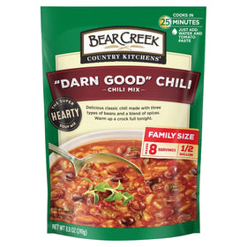 Bear Creek Darn Good Chili Soup Mix 6-pack packaging on shelf for easy stocking.
