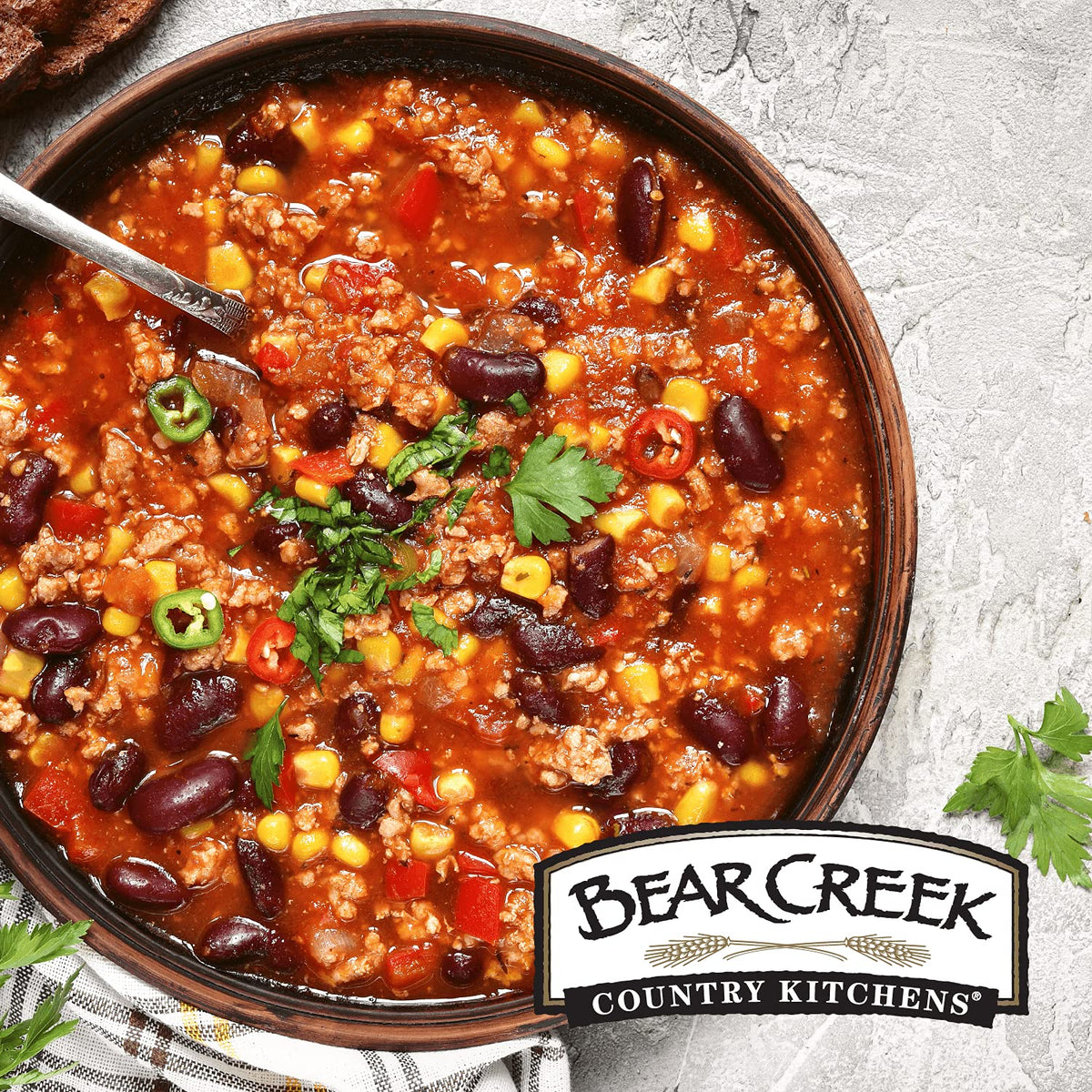 Bear Creek Darn Good Chili Soup Mix stored in pantry for ready meals.