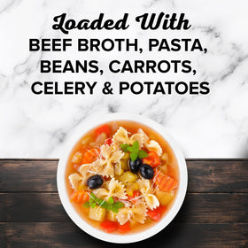 Bear Creek Minestrone Soup Mix dry ingredients show chunky vegetables and pasta.