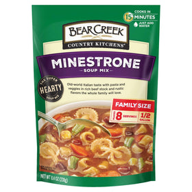 Bear Creek Minestrone Soup Mix box display promotes easy weeknight dinners.