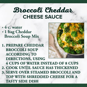 Bear Creek Cheddar Broccoli Soup Mix pack on pantry shelf for convenient meals