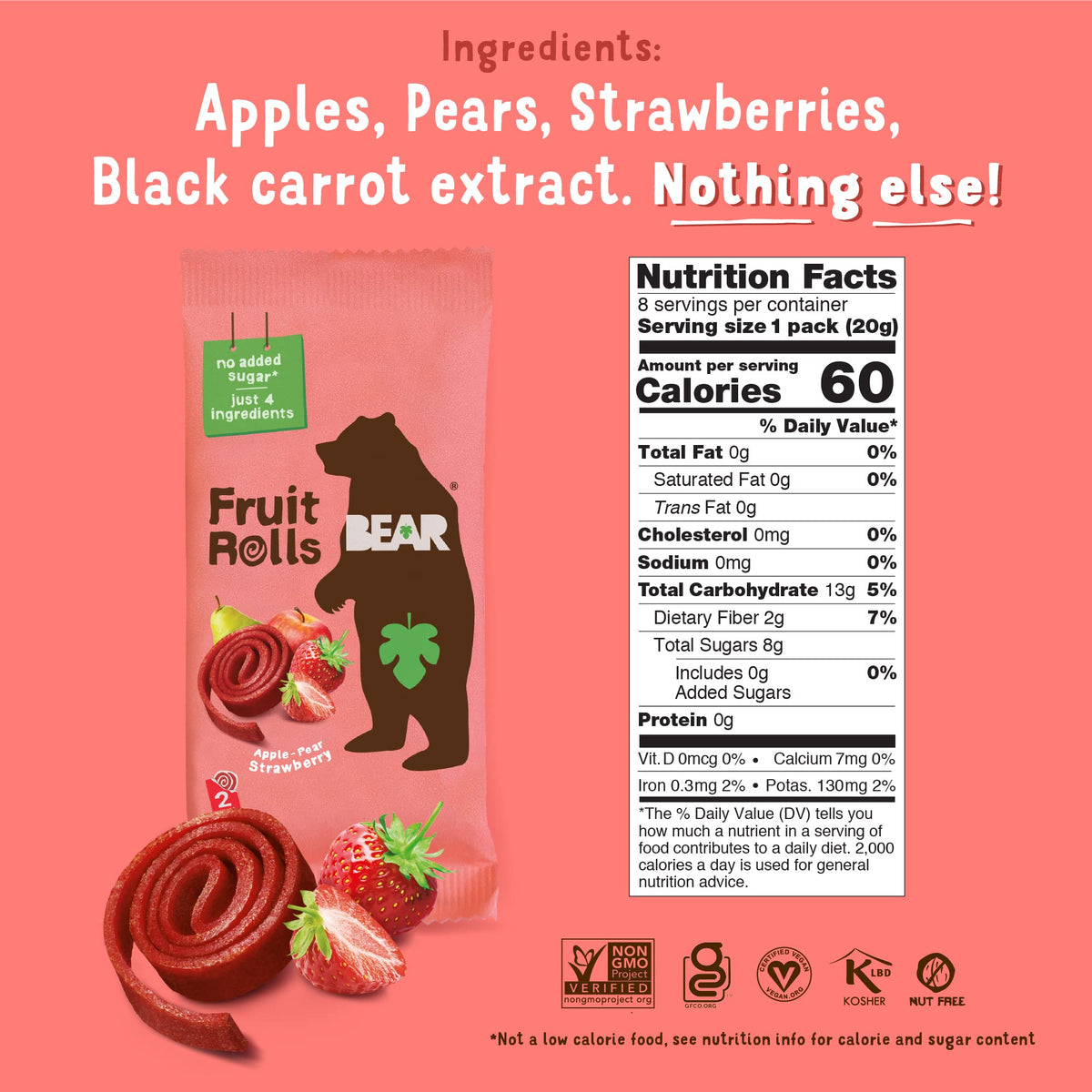 BEAR fruit rolls ingredients panel focuses on simple nutrition choices