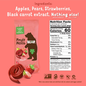 BEAR fruit rolls ingredients panel focuses on simple nutrition choices