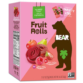 BEAR fruit rolls variety pack front view showing colorful packaging for on-the-go snacking