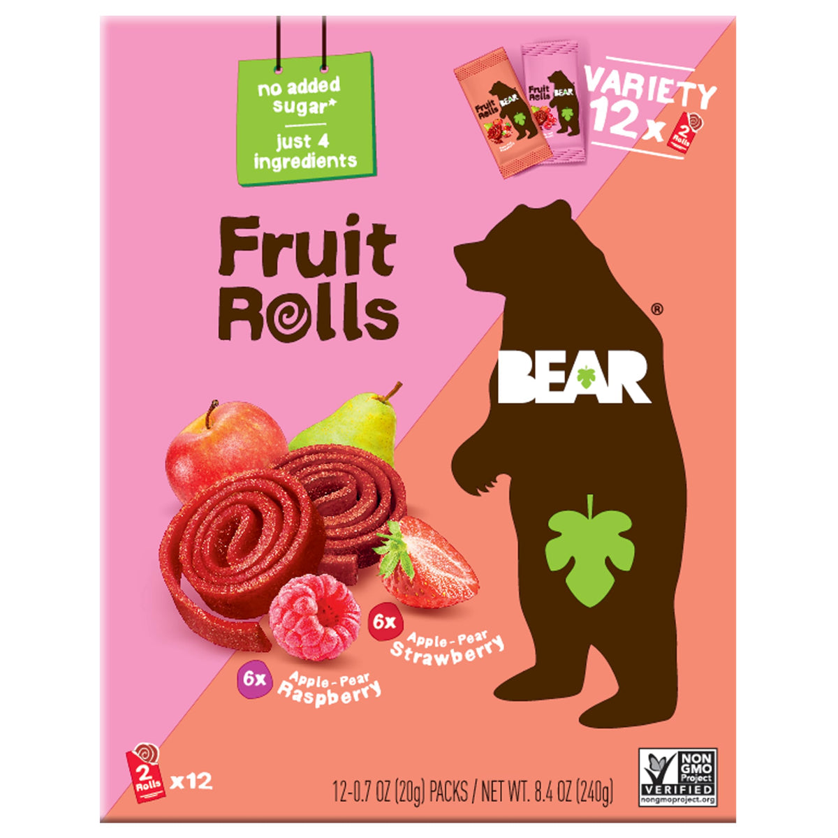 BEAR Fruit Rolls variety pack packshot, convenient on-the-go snack.