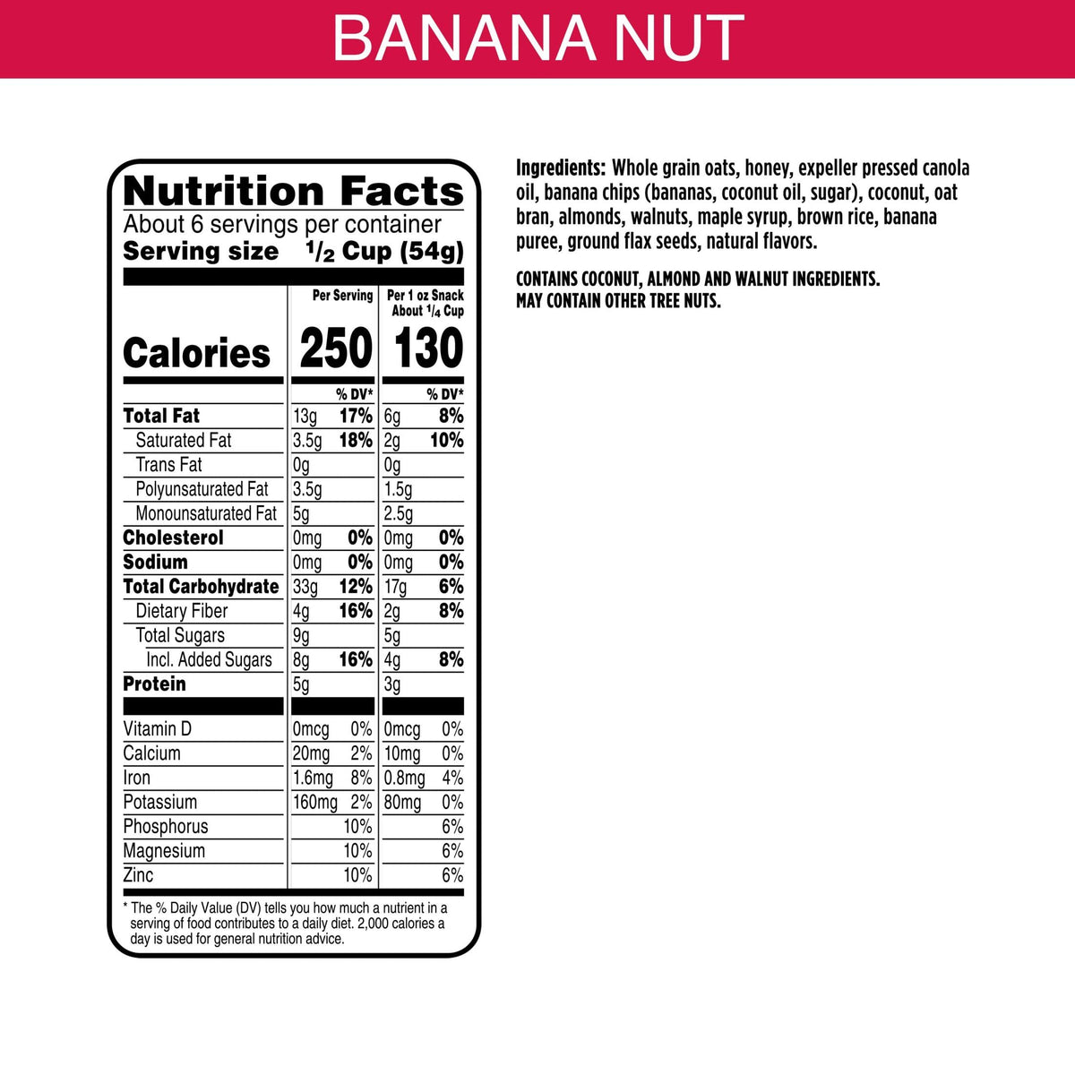 Bear Naked Banana Nut Granola almonds and walnuts add crunchy texture