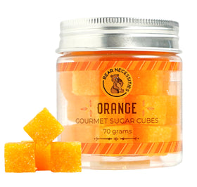 Bear Necessities orange sugar cubes in jar add citrus brightness to coffee and tea.